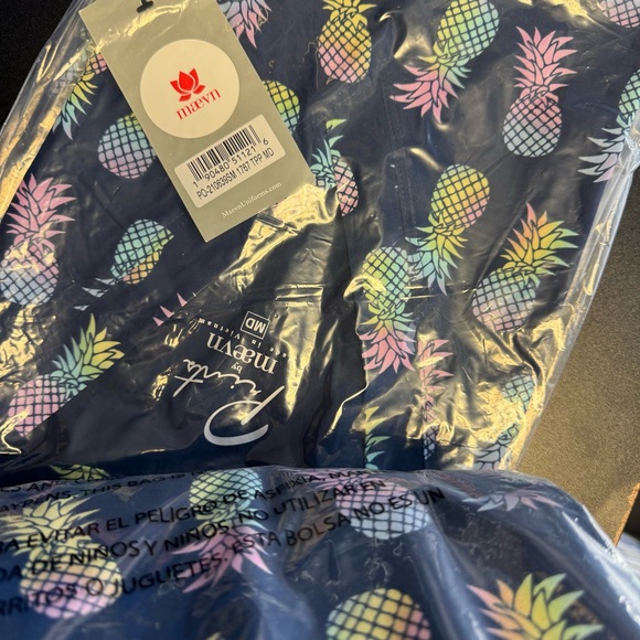 NWT Maevn navy multi color pineapple print scrub top - Picture 9 of 11
